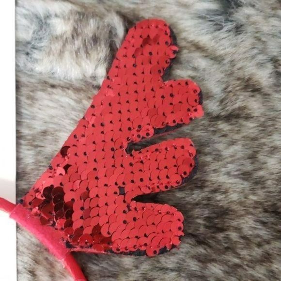Cat and Jack Red Reindeer Christmas Headband Antlers Sequined - Picture 3 of 4